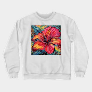 Red and Orange Hibiscus Flower in art brut style Crewneck Sweatshirt